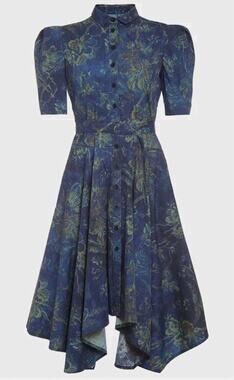 GaryGraham422 Amanda Cotton Poplin Midi Handkerchief Dress Indigo Floral